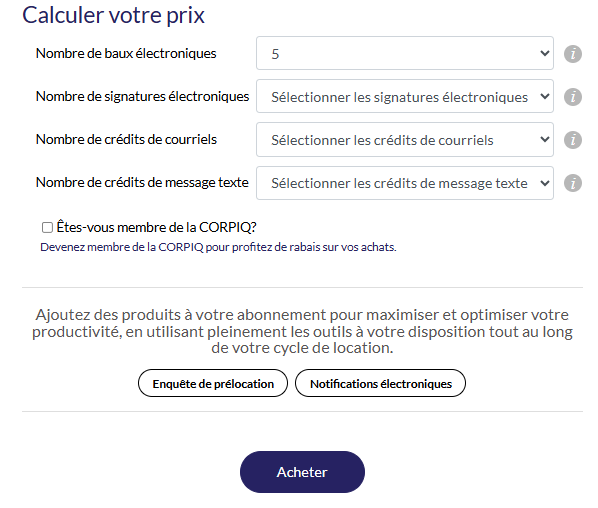 Bouton acheter bail electronique